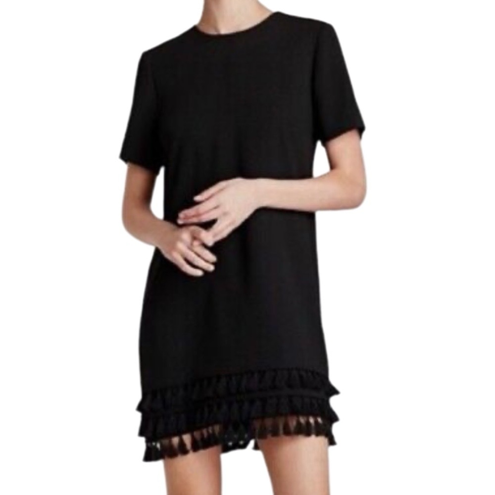 Chic Black Dress with Fringe Hem